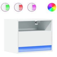 juego de 2 mesitas de noche de pared con luces led y cajon en madera de ingenieria blanca dec036127