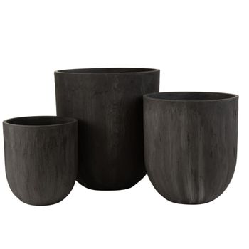 Lote de 3 macetas de cerámica negra 55x55x61,5 cm