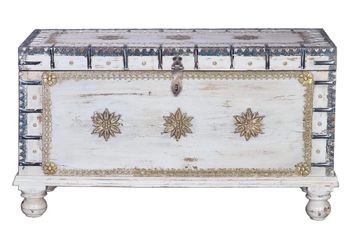 Baúl madera de mango en blanco envejecido