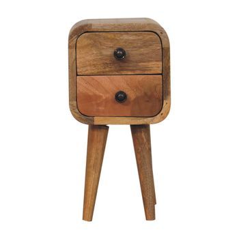 Mesita De Noche Curva De Madera Maciza, Mueble Artesanal Extra Pequeño De Roble.