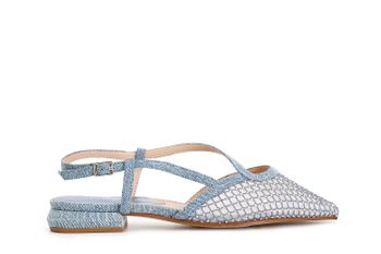 bailarinas asimétricas de denim con malla de pedrería jeans
