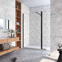 aica walkin mampara panel de ducha 2 hojas panel fijolateral giratorio vidrio 8mm antical con barra1 negra mate 90cm 1239-125940x200cm