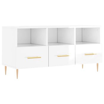 Mueble tv madera contrachapada blanco brillo 102x36x50 cm