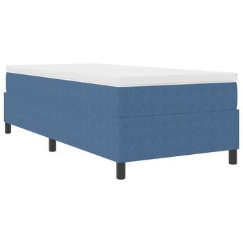 Cama Individual | Cama Para Adulto | Cama Tipo Box Spring Azul Y 100 X 200 Cm Tela De Pana