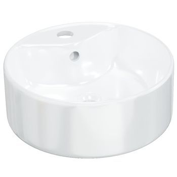 Lavabo De Baño Moderno | Lavabo Redondo De Cerámica Blanco 40x14,5 Cm