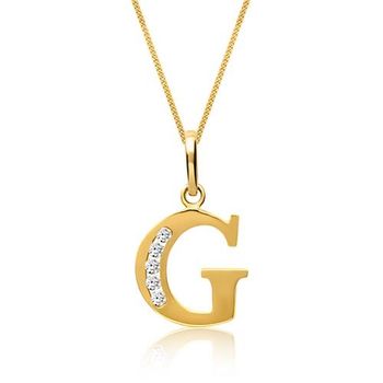 8 quilates cadena de oro letra G con circonita