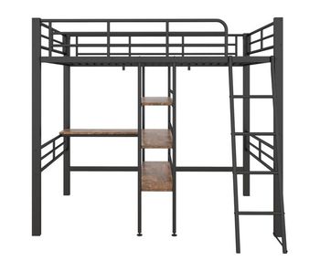 Cama alta 90x200 cm - con escritorio y estantes de almacenamiento - negro