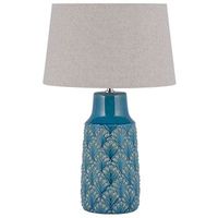 lampara de mesilla de noche ceramica azul marino y gris 55 cm patron de hojas tradicional thaya