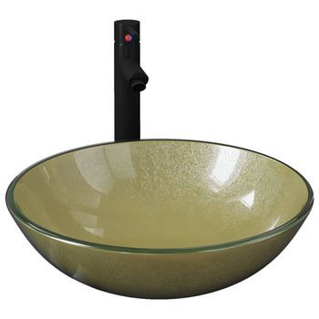 Lavabo De Baño Grifo&desagüe De Empuje Vidrio Templado Dorado Vidaxl