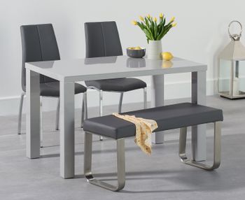 Atlanta 120cm Light Grey High Gloss Dining Table with Cavello Chairs and Atlanta Grey Bench - Black, 2 Chairs