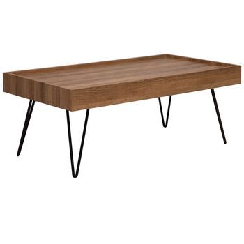 Mesa De Centro De Madera 100 X 60 Cm Patas De Horquilla De Metal Negro Tablero Rectangular Con Bordes Elevados Industrial Welton
