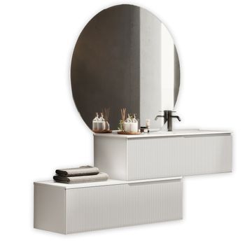 Composición Baño De Lavabo Recto De 4 Piezas Venere En Blanco Mate En Mdf