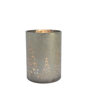 Portavelas decorativo de vidrio esmerilado gris y oro claro h24