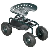 outsunny asiento de jardin silla ruedas giratoria 360 y ajustable en altura con bandeja herramientas carga max 150 kg verde   aosom espana