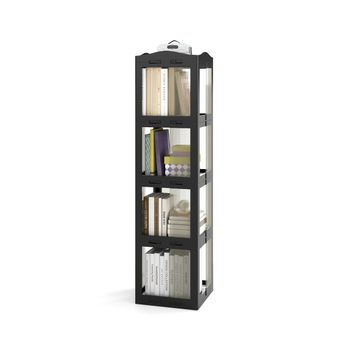 Costway Estantería 4 Niveles Giratoria Plegable Biblioteca Giratoria 360° con Base Giratoria Torre de Estantería de Estante Alto Negro