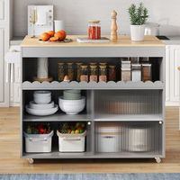 carrito de cocina plegable 122 cm encimera extensible de chapado de roble