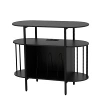 costway soporte para tocadiscos con estacion de carga y luz led ajustable estantes abiertos separadores armario 3 niveles para salon negro