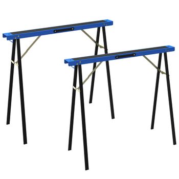 HOMCOM Set de 2 Caballetes de Trabajo Plegables con Superficie Antideslizante de EVA para Trabajos de Serrado, Azul y Negro