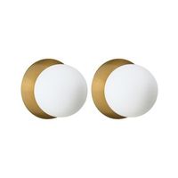 conjunto de 2 lamparas redondas para montar en la pared esferica de metal y vidrio dorado bouble