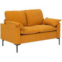 homcom sofa de 2 plazas tapizado en terciopelo con patas de metal reposabrazos acolchado 130x77x84 cm amarillo