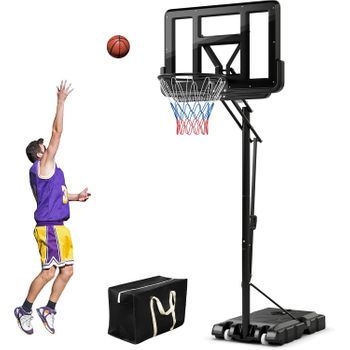 Canasta Baloncesto, Altura Ajustable, Aro De Baloncesto Portátil Con Ruedas Costway 90 X 59 X 305 Cm