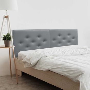 Dhome Cabecero De Polipiel Con 3 Hileras Intercaladas De Botones Cabezal Tapizado Cama Lujo (gris, 190cm (2 Piezas))