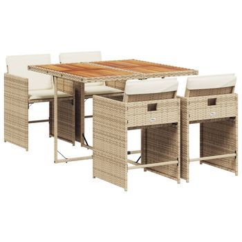 Set Comedor De Jardín 5 Piezas | Mueble De Jardín Con Cojines Ratán Sintético Beige