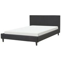 cama tapizada en tela negro 140 x 200 cm marco de listones patas de madera moderno fitou