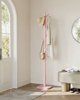 perchero de pie con 8 ganchos de mdf y madera de color rosa
