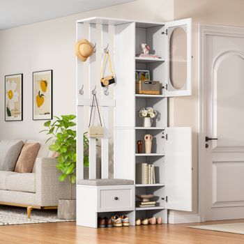 Armario Para Recibidor - Mueble De Entrada - Tablero De Partículas - Blanco (85x33.5x200cm)