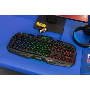KROM Kit teclado, ratón y alfombrilla edición Hot Wheels KUSTOM- Teclado membrana RGB, Ratón 7200 DPI, alfombrilla tela, negro