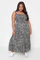 yours vestido largo negro estampado de tirantes con cuerpo fruncido mujer curvy y tallas grandes yours