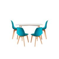 conjunto mesa tower rectangular 120 x 80 cm blanca y pack 4 sillas kelen - verde azulado