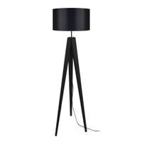 lampara de pie trepied tripode madera negro pantalla negro