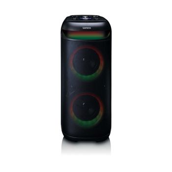 Lenco PA-210 Altavoz Bluetooth para fiesta con iluminación LED, amplificador de clase D de 100 W, TWS estéreo, 12 horas de duración de la batería, USB, Micro SD, AUX, 2 entradas de micrófono, portátil