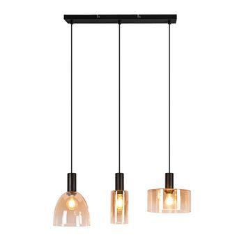 Nettlife Lámpara Colgante De Cristal 3 Luces E27, Estilo Industrial Vintage Con Altura Ajustable Para Comedor Y Sala De Estar (sin Bombilla)