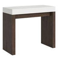 consola extensible madera blanca y nogal 40 a 300 cm ribo-soporte 2 pies