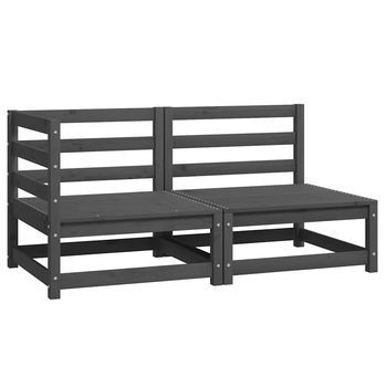 Conjunto De Muebles De Jardín 2 Uds | Mesa Y Sillas Gris Madera Maciza De Pino