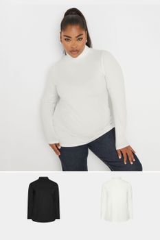 Yours Juego 2 Tops De Algodón Con Cuello Alto: Blanco Y Negro, Mujer Curvy Y Tallas Grandes, Yours