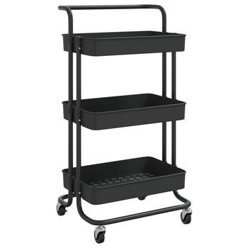 Carrito De Cocina，estantería De Cocina, Carrito De Servir 3 Niveles Hierro Y Abs Negro 42x35x85 Cm