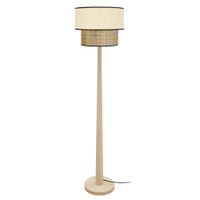 lampara de pie columna madera natural pantalla beige