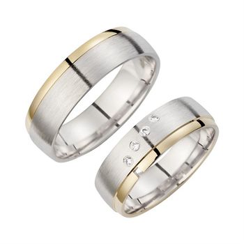 Alianzas oro amarillo y blanco con diamantes ancho 6 mm