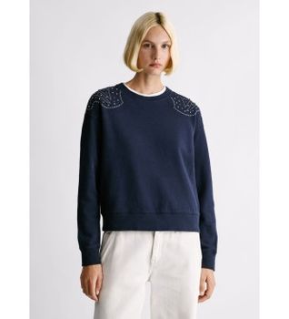 Pepe Jeans para mujer. PL5800027 Sudadera Ellis marino (XS), Casual, Algodón