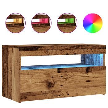 Mueble Tv | Mueble De Salón | Gabinete De Tv Luces Led Madera Ingeniería Envejecida 75x35x40 Cm