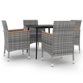 Set Comedor De Jardín 5 Pzas Y Cojines Ratán Sintético Y Vidrio Vidaxl