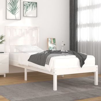 Cama Individual | Cama Para Adultos | Estructura De Cama Madera Maciza De Pino Blanco 90x200 Cm Cfw415571