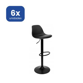 Pack 6 Taburetes De Bar Negros Regulables 83-103 Cm Con Giro 360°