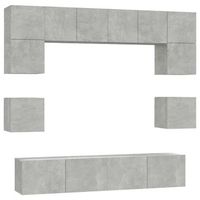 set de 8 uds muebles tv  mueble de salon  armario tv madera contrachapada gris hormigon