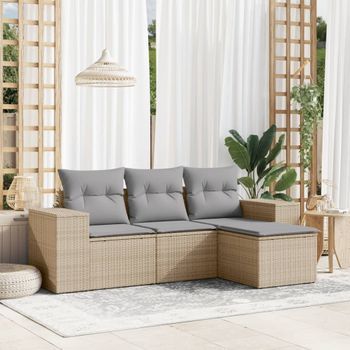 Conjunto De Sofás Jardín Con Cojines 4 Uds | Mueble Jardin Mesa Y Sillas Ratán Sintético Beige Cfw933281
