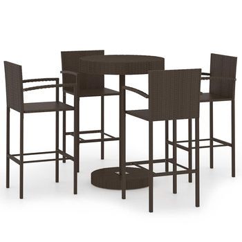 Conjunto De Bar Para Jardín 5 Piezas | Mueble De Jardín Ratán Sintético Marrón